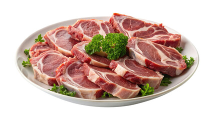 Fototapeta premium Fresh and succulent lamb chops beautifully arranged on a pristine transparent plate
