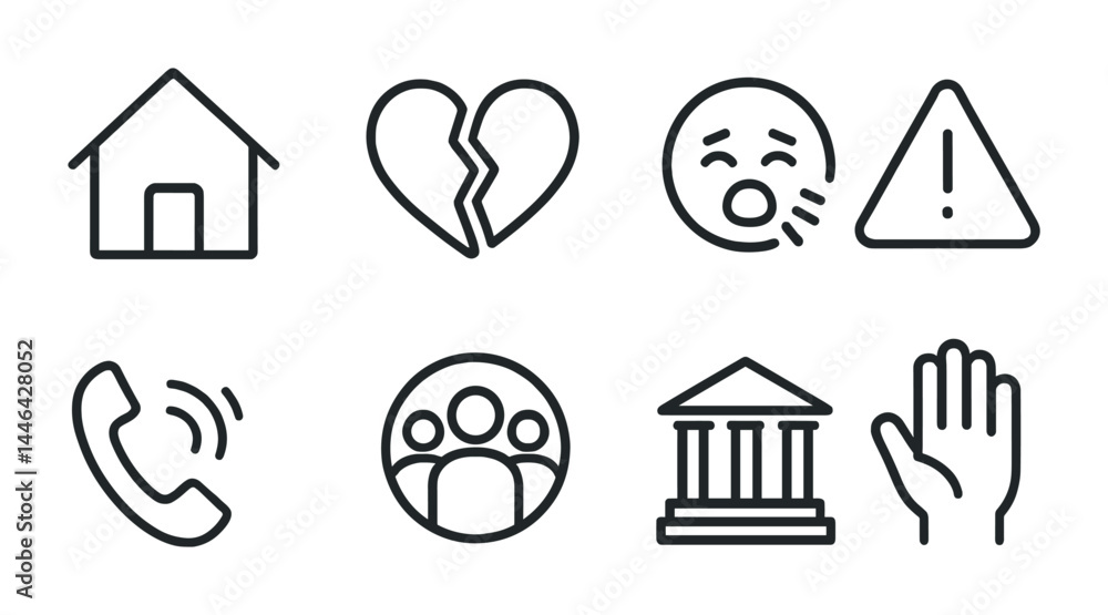 Poster communication and emotions outline icons set – linear style social, interaction, and notification sy