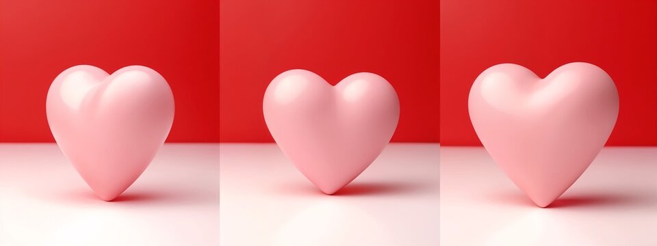 A series of three images of a pink heart on a red background.