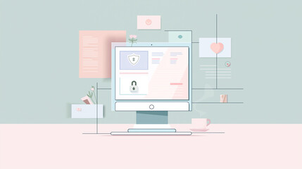 Online Safety Infographic with Simple Icons and Pastel Design