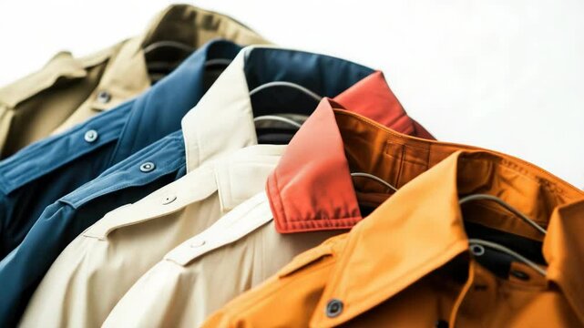 Row of men's shirts hanging on a rack, clothing display