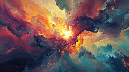 Vibrant Cosmic Cloudscape Abstract Art Painting Digital Artwork