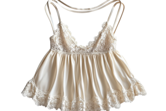 Elegant cream silk camisole with delicate lace trim perfect for a romantic night Luxurious feel
