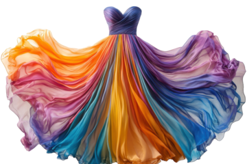 Rainbow ombre chiffon prom dress flowing gracefully vibrant colors elegant design strapless pleated