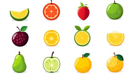 Various Black Icons of Different Fruits on White Background for Designs