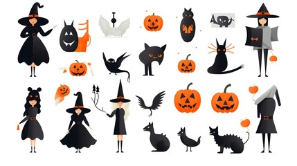 Naklejka premium Professional Halloween Fashion Flat Icons for Festive Designs on Isolated White Background