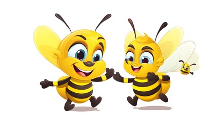 Cheerful Father and Son Bee Cartoon Vector Illustration for Father's Day Greeting Cards