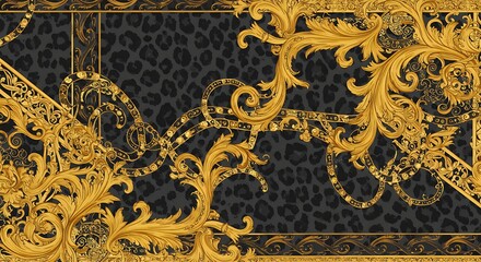 Gold floral ornament pattern on dark texture for decorative designs and backgrounds