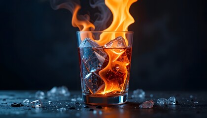 Abstract Digital Art of a Glass Cup with Fire and Ice