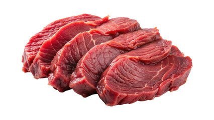 Fototapeta premium Slices of Fresh Raw Beef Meat Arranged in Stack Ready to Cook