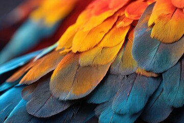 Close-up view of vibrant parrot feather patterns.