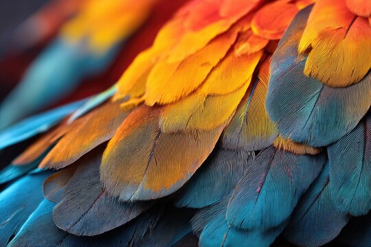 Close-up view of vibrant parrot feather patterns.