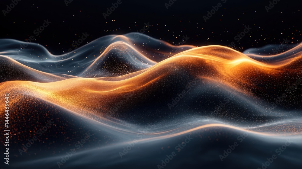 Poster abstract light and shadow waves with sparkles in a dark and mysterious sky
