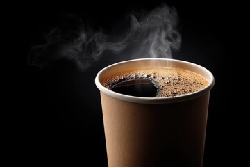 Steaming hot coffee in a disposable paper cup.