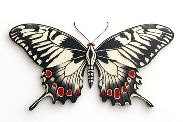 Stunning Black and White Butterfly with Red Accents