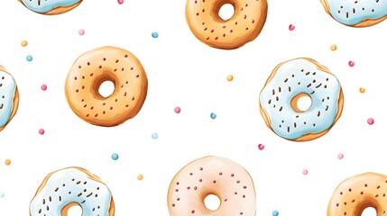 Seamless Pattern with Vanilla Sugar Donuts and Sprinkles for Design Projects