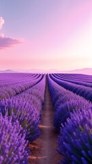 Obraz premium A field of lavender with a dirt path in the middle of it.