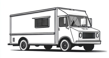 Vintage Food Truck Line Art Illustration