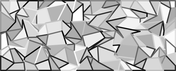 Polygonal Chaos, A Black-and-White Abstract Design, A bold and complex composition of overlapping geometric forms fills this illustration, sharp edges and contrasting tones convey movement