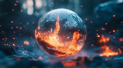 3D Abstract Globe of Earth in Space with Stars and Moon at Night