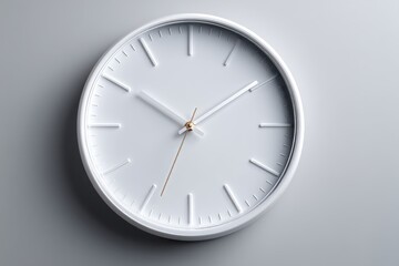 Simple white clock on a neutral background.