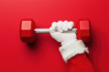 Santa claus hand holding dumbbell