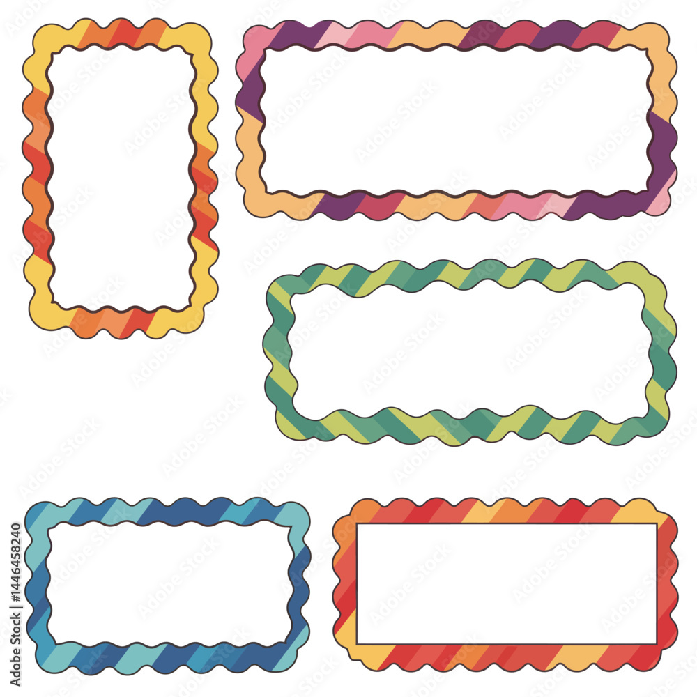 Poster colorful wavy frames in various shapes with white space for text, perfect for design elements.