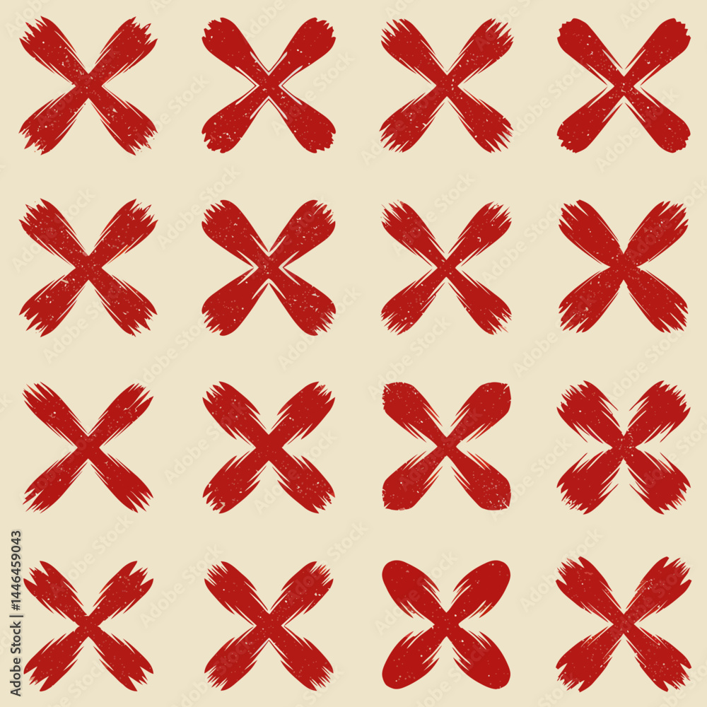 Poster red cross marks on a beige background create a pattern for design elements and concepts