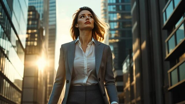 Ambitious Businesswoman, Cityscape, Sunset