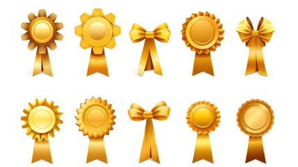 Collection of Golden Award Ribbons Icons for Recognition and Achievement