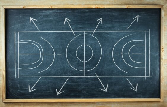 Basketball court diagram on a chalkboard