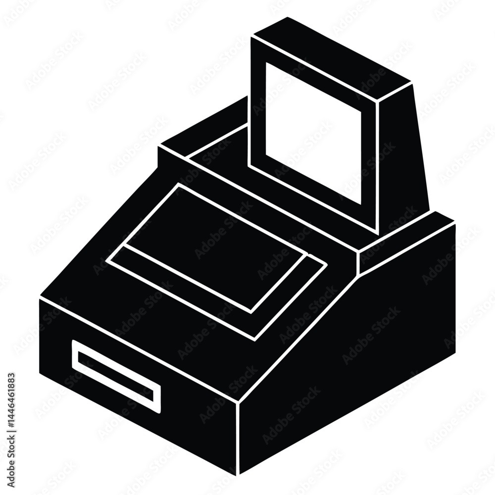 Poster cashier element isolated pos system screen on whit