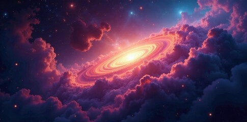 Fototapeta premium Galactic scene with swirling clouds of gas and dust in a distant universe, celestial, cosmos, galaxy