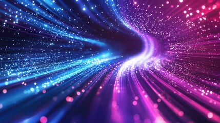 Naklejka premium Abstract hyperspace tunnel with glowing light trails and cosmic particles