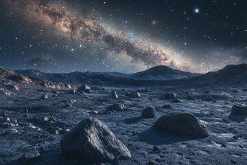 Alien landscape under a vibrant night sky