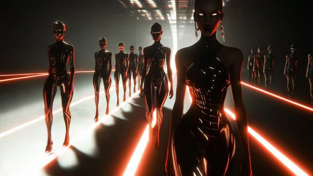 3D Rendered Fashion Models on Neon Runway