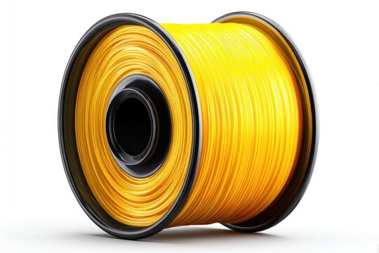 Bright yellow spool of string on a white background.