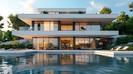 Fototapeta premium Modern luxury villa with swimming pool high resolution image