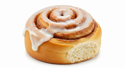 Fototapeta premium Cinnamon Roll with Icing on White Background