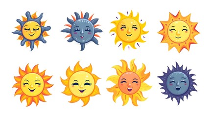 Collection of Unique Hand-Drawn Cartoon Sun Illustrations for Creative Projects