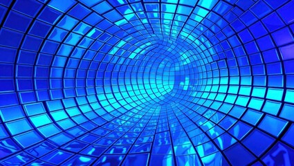 Abstract Futuristic Blue Tunnel with Curved Glass Tiles