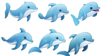 Obraz premium Professional Vector Illustration of Six Playful Dolphins Diving Underwater