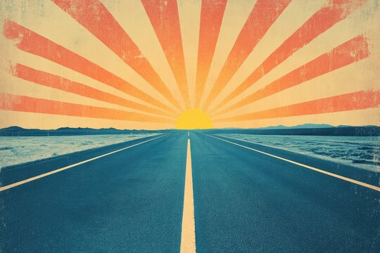Fototapeta Retro road to horizon