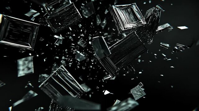 Cinematic 3D Glass Geometry Shapes Explosion Abstract Light Motion Design