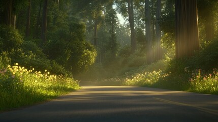 Obraz premium Sunlight Path Through Redwood Forest