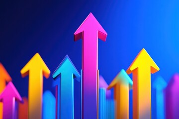 Upward Trending Arrows, Growth, Blue Background, Success