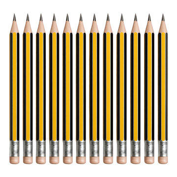 Perfect lineup of sharpened pencils, their yellow and black stripes signaling readiness for work.