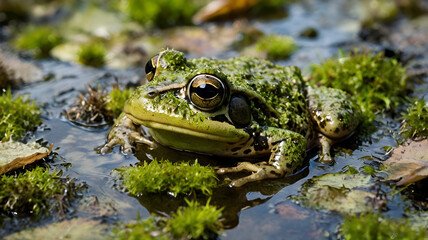 Obraz premium frog in the pond ai