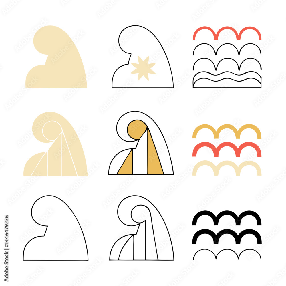 Poster abstract wave set: scalable geometric ocean icons for branding and logo design