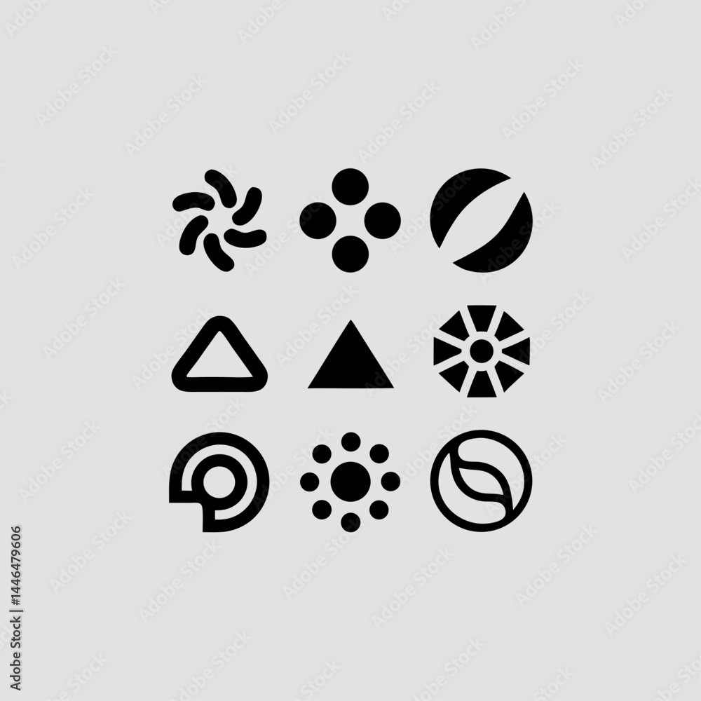 Poster abstract geometric shapes logo design pack perfect for branding projects and scalable icons
